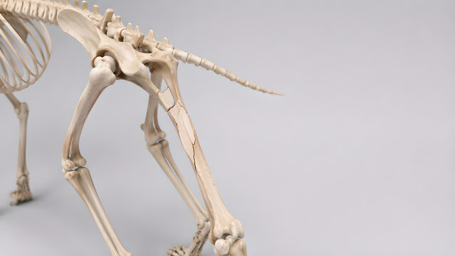 Cat bone fracture healing veterinary medical 3D render showing feline long bone trauma recovery with realistic callus formation, clean clinical background, copy space for animal healthcare education
