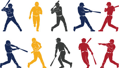 Baseball Player Action Collection with Batter Swing Running Athlete Sports Competition Professional Game and Dynamic Vector Illustration Set © MdJalal