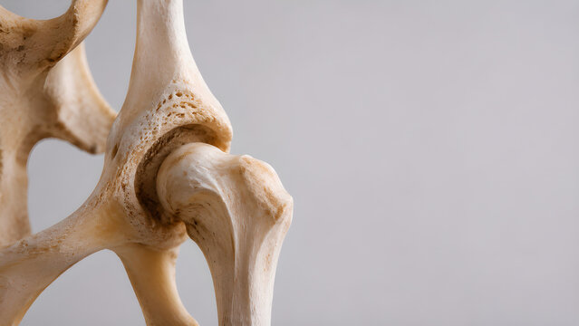 Cat hip dysplasia veterinary 3D render showing shallow acetabulum and femoral head mismatch, realistic feline pelvis anatomy for pet healthcare education and clinical patient communication