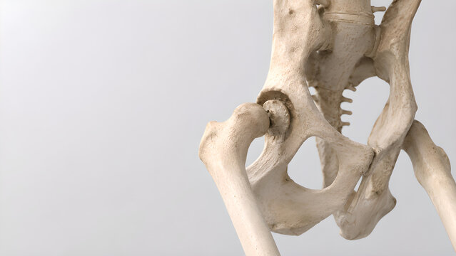 Cat hip dysplasia veterinary 3D render showing shallow acetabulum and femoral head mismatch, realistic feline pelvis anatomy for pet healthcare education and clinical patient communication