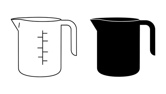 Measuring Jug Silhouette and Line Art: Two measuring jugs, one in black silhouette and the other in simple line art with measurement markings, presented side-by-side.