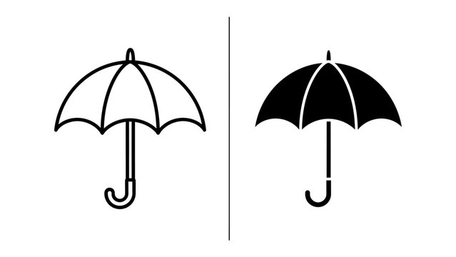 Umbrella Icon Comparison: A split image displaying two simple umbrella icons, one outlined in black and white and the other filled in solid black, representing contrasting design elements.