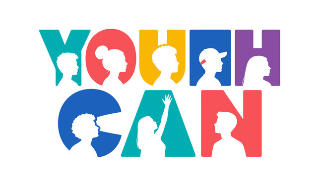 Vibrant Youth Silhouette Figures Colorful Letters Artwork.