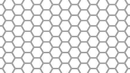 Fototapeta premium Black outline hexagon honeycomb seamless pattern on transparent background, double stroke geometric hive grid texture, minimal tech wallpaper, vector design.