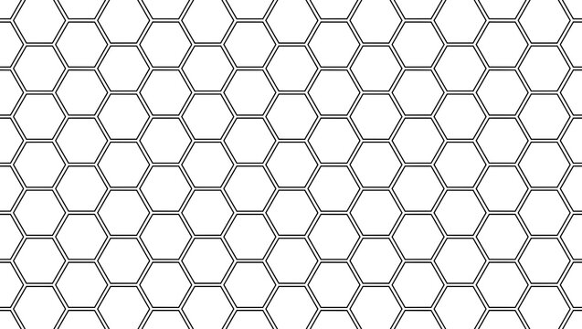 Black outline hexagon honeycomb seamless pattern on transparent background, double stroke geometric hive grid texture, minimal tech wallpaper, vector design.


