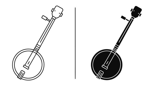 Banjo Icons: A pair of banjo icons, one outlined and the other solid black, showcasing the distinct design of this stringed instrument.