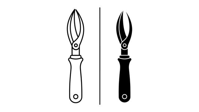 Citrus Zester Tool: Two stylized illustrations of a citrus zester, one outlined in black and white and the other in solid black, showcasing its elegant design for culinary use.
