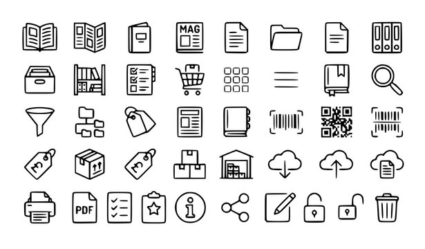 Catalogue Outline Icons Set with Document Folder Product Catalog and File Management Vector Collection