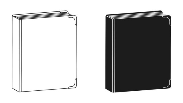 Blank Books: A clean and simple graphic representation of two blank books, one white and one black, with decorative corner details. Ideal for illustrating concepts of knowledge, information.