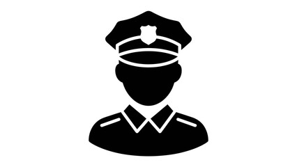 Police Officer Silhouette: A stylized black silhouette of a police officer, complete with cap and uniform details, stands at attention, representing authority and law enforcement. © abidakhatun