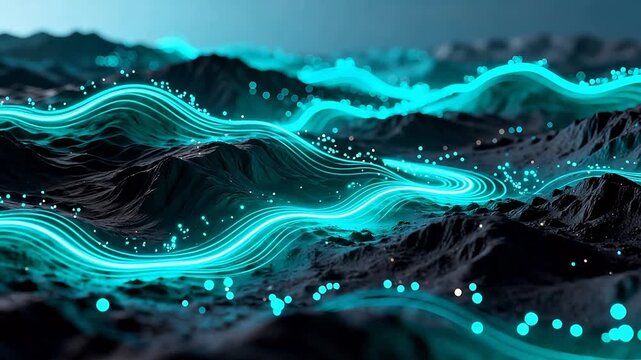 Abstract glowing wave patterns on textured surface