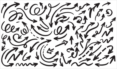 Obraz premium Premium Hand Drawn Arrow Collection Featuring Curved, Circular, Swirl, Zigzag, Sketch, Motion and Direction Arrows Editable Black Vector Set