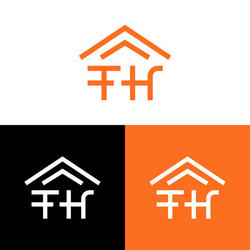 Creative initial letter FH property monogram logo featuring modern abstract roof shape