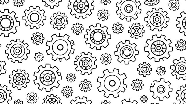 Detailed black and white gear and cogwheel pattern design.