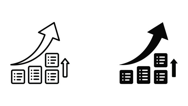Business growth and document productivity progress icon set with business