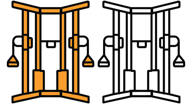 Orange and black cable crossover gym machine vector illustration shown on transparent background
