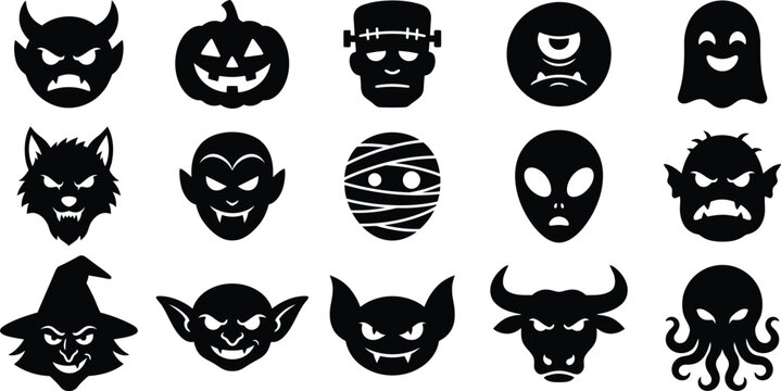Halloween vector icons spooky silhouette characters for festive designs