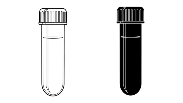 Test Tube Duo: A scientific illustration showcasing two test tubes, one transparent and filled with clear liquid, the other opaque and dark, symbolizing contrast and discovery in scientific research.