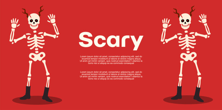 scary skeletons dancing on red background with text template