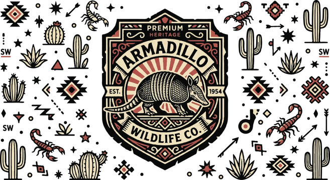 Armadillo badge logo doodle illustration