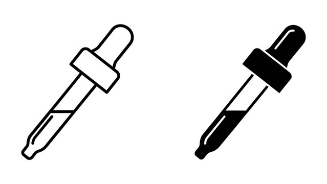 Dropper Icon Set: A pair of simple dropper icons, one outlined and one filled in black, symbolize measurement, precision, and liquid transfer in scientific or laboratory contexts.