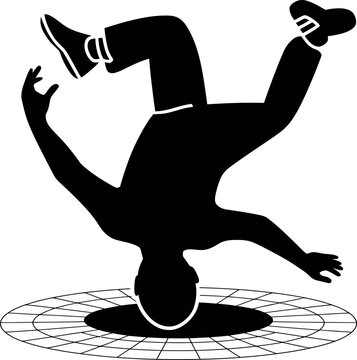 Man doing breakdancing move on a grid floor surface in silhouette