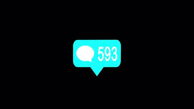 social media notification pop up comment icon animation with counting 593, engagement notification counter, growth social media insight on transparent background 