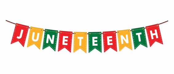 Juneteenth bunting flag garland isolated on white background © UttamChandra