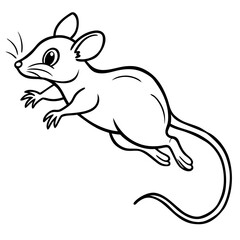 Fototapeta premium Cute cartoon mouse jumping, black and white line art illustration