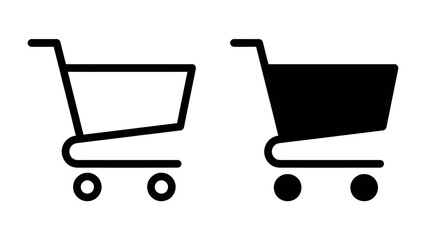 Shopping Cart Icon Pair: A set of two shopping cart icons, one outlined in black and the other solid black, representing online shopping and e-commerce. © Abu
