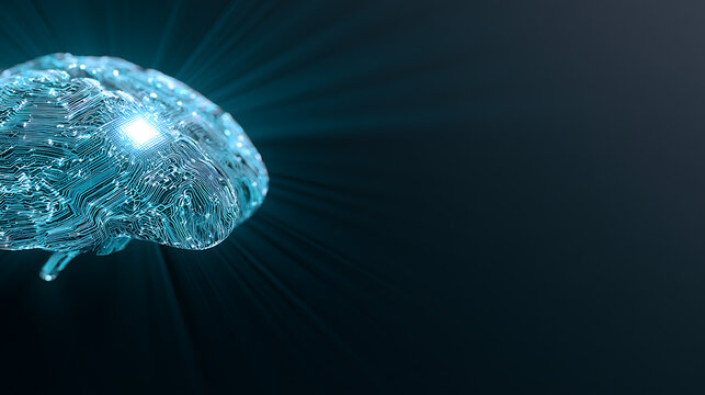 Digital Brain Network Connection with Luminous Circuitry: Artificial Intelligence, Technology and Human Mind Concepts in Dark Space