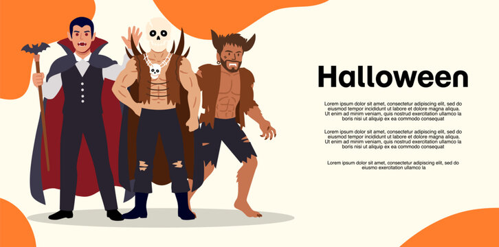 spooky classic monsters vampire and werewolf celebrating halloween together