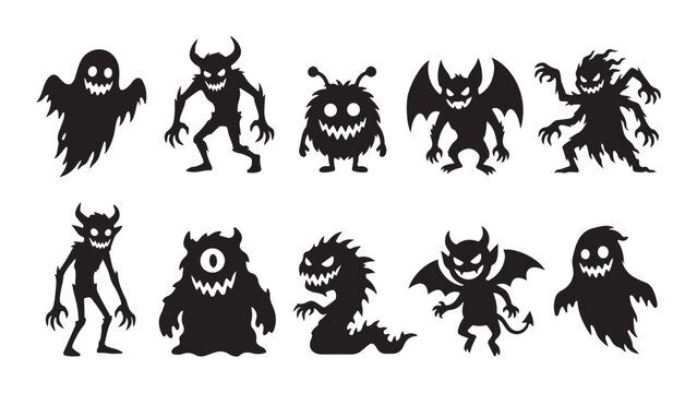 Spooky Halloween Monster and Ghost Silhouette Collection
