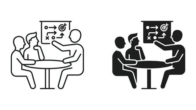 Business presentation and team strategy session icon with strategy, presentation