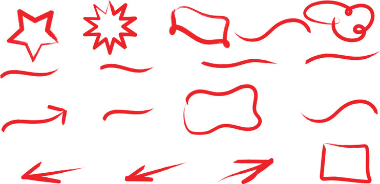 Hand drawn circle line sketch set. Vector circular scribble doodle round circles for message note mark design element,Arrow, circle, underline marker hand pen set. Arrow line marker hand drawn brush