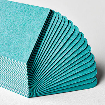 Turquoise Paper Stack Abstract Geometric Texture on White Background