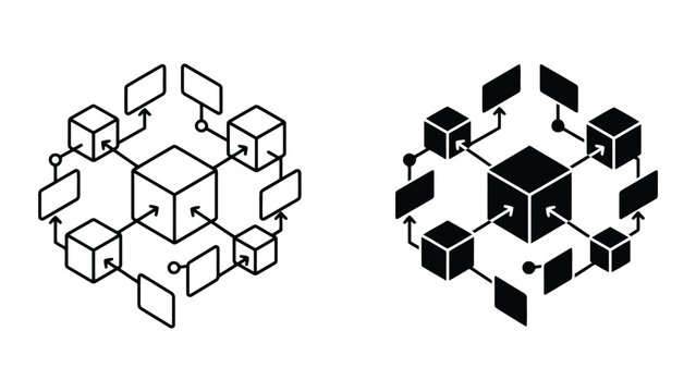 Network data structure nodes and connections isometric vector icons