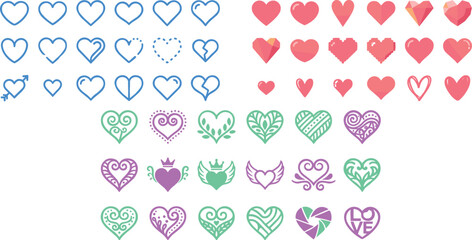 Obraz premium Colorful heart shapes in various and patterns hearts love symbol
