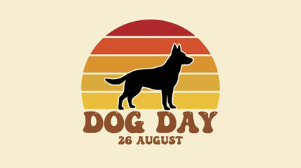 A dog stands proudly on a sunny day outdoors with a sign that reads Dog Day on August 26. © Fendi