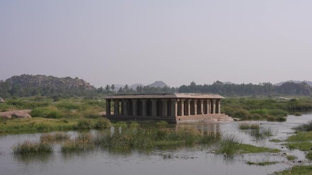 Ancient 64-Pillar Temple Pavilion in Hampi, India
