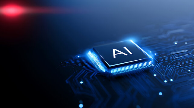 Digital Brain in Action: Microchip with AI Text on Circuit Board, Illuminating the Future of Artificial Intelligence and Technology