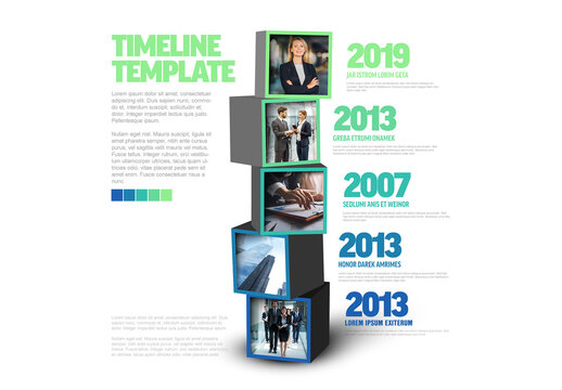 Modern Business Timeline Graphic with 3D Square Photo Placeholders  Boxes