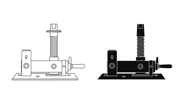 Mechanical Jack Illustration: A detailed illustration showcasing a mechanical jack in both line art and silhouette form, highlighting its components and functionality.