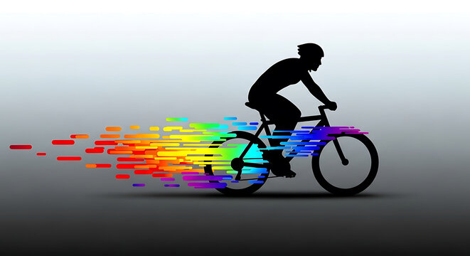 Silhouette of cyclist with rainbow trail on gray background bicycle bike Full HD 4K Download 2025 2026