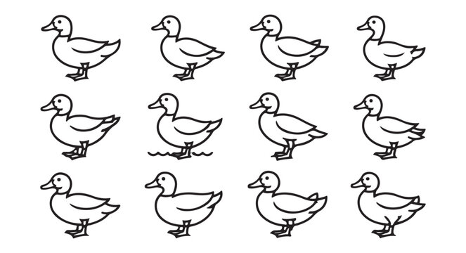Duck Outline Icon Set with Editable Stroke for Nature and Wildlife Design
