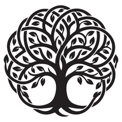 Fototapeta premium Decorative Tree Logo Style Silhouette Line Art Bold Outline Nature Vector Emblem Illustration
