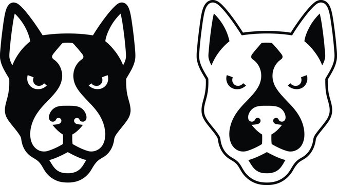 Stylized graphic icons of pit bull dog faces in black and white contrast