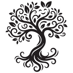 Fototapeta premium Decorative Funny Tree Logo Style Silhouette Line Art Bold Outline Nature Vector Emblem Illustration