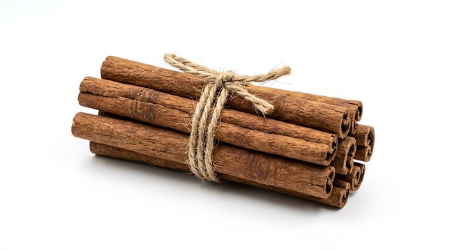 Cinnamon sticks tied with jute string.