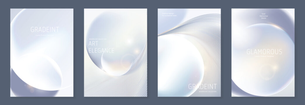 Luxury gradient vector poster template set. Premium abstract cover designs with soft blurred shapes, metallic silk texture and modern layout for beauty, fashion and product branding.